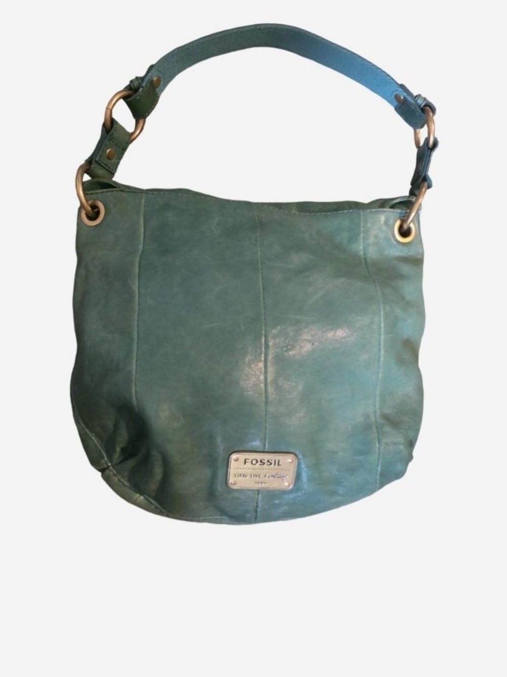 Fossil Vintage 1954 Green Leather Handbag w Gold Hardware